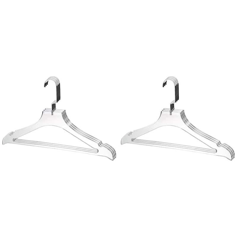YBM Home Quality Acrylic Clear Coat Hangers, With Bar - Pack of 6 - Silver w/ Flat Hook