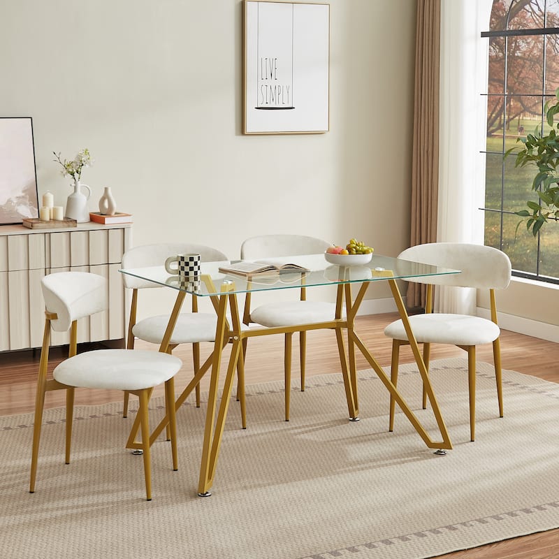 47.3-Inch Rectangular Glass Dining Table, Suitable For 1-6 People, Modern Style Home Kitchen Dining Table - Gold