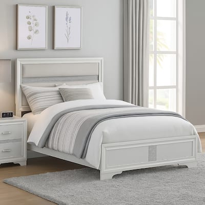 Vino Queen Size Bed, Panel Headboard White Upholstery, Glitter Stripe