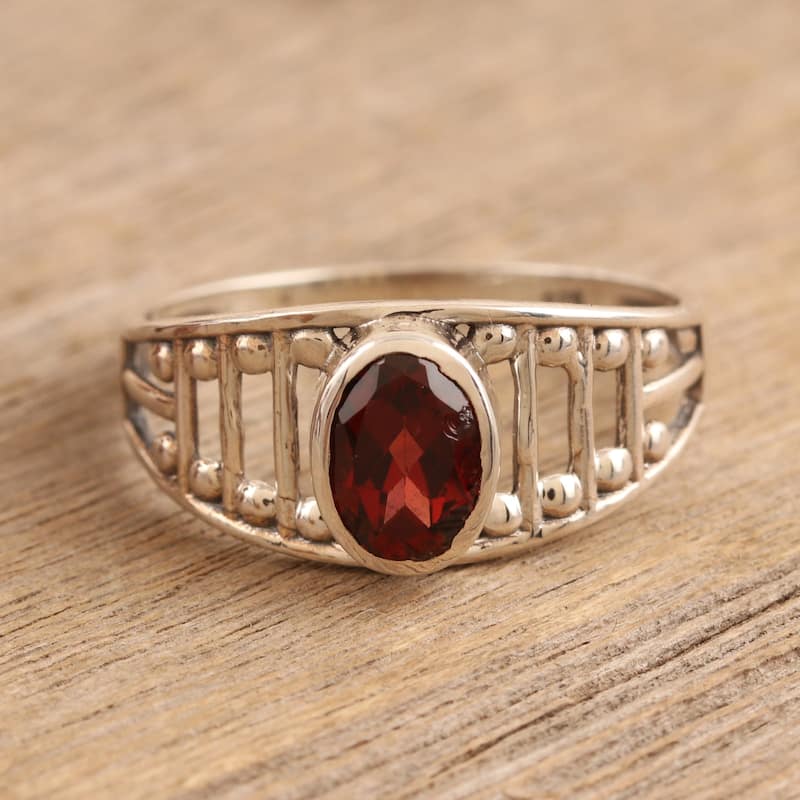 Novica Handmade Vibrant Dazzle Garnet Single Stone Ring