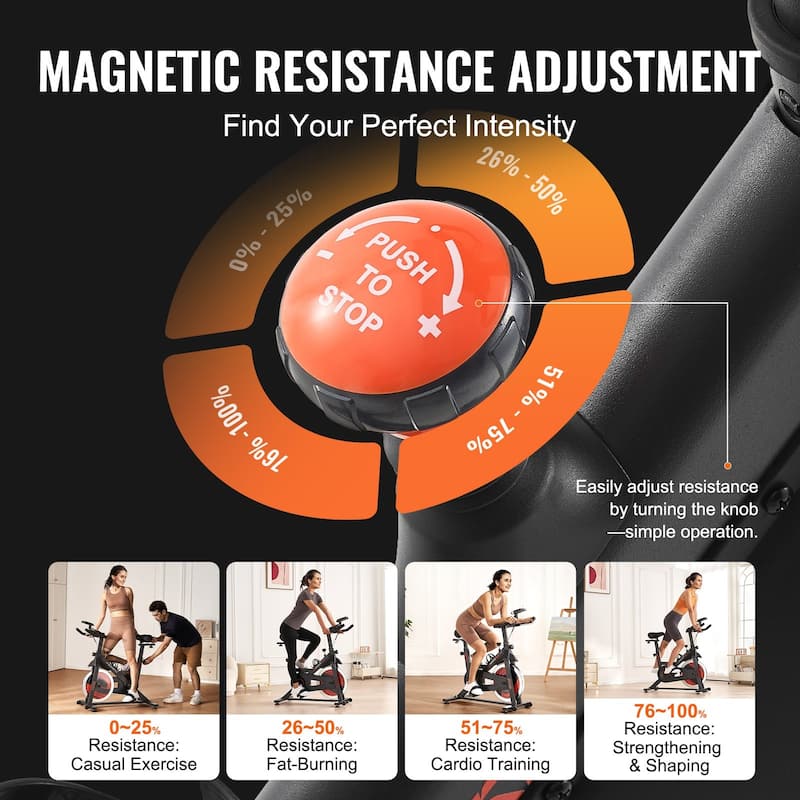 Black Steel Magnetic Resistance Stationary Exercise Bike with LCD Display Perfect for Indoor Use - 43.50” x 19.495” x 45.08”