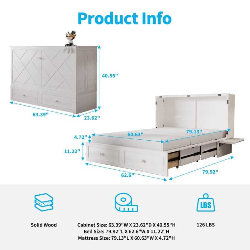 Mixoy Murphy Bed Chest with Mattress and Storage