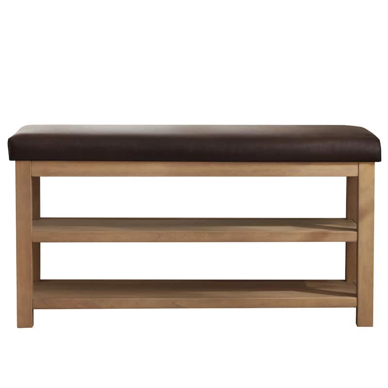 HUIMO Multi-Functional Modern Entryway Double Layer Shoe Bench 39 inch - PU-Brown