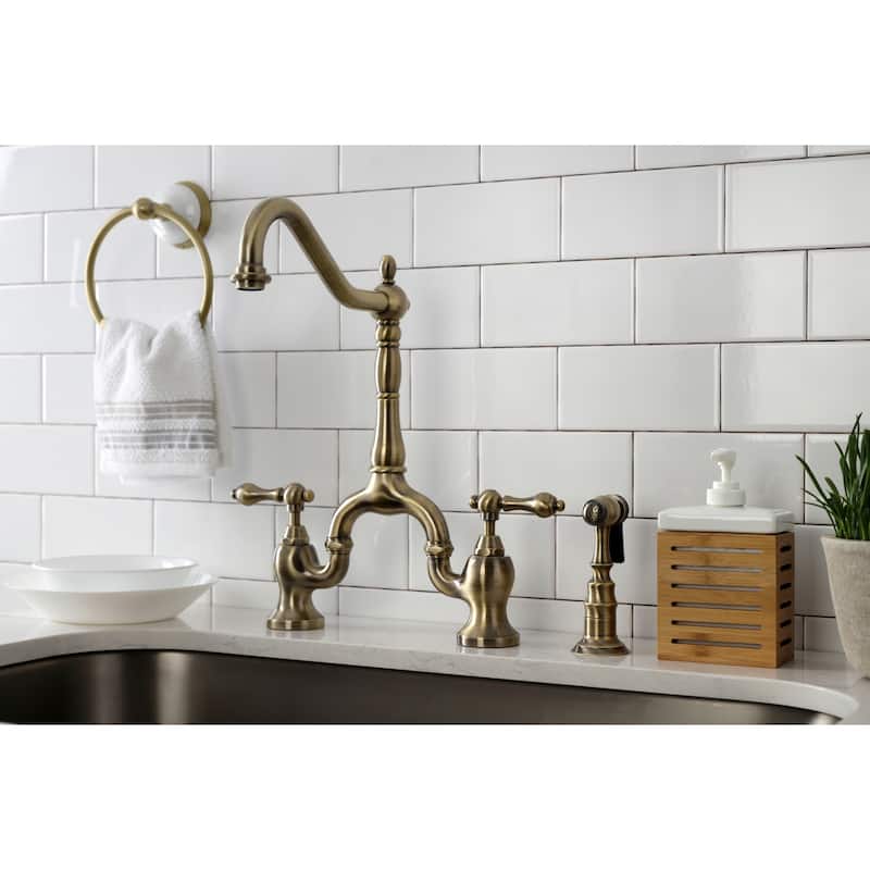 Kingston Brass English Country Bridge Kitchen Faucet with Brass Sprayer