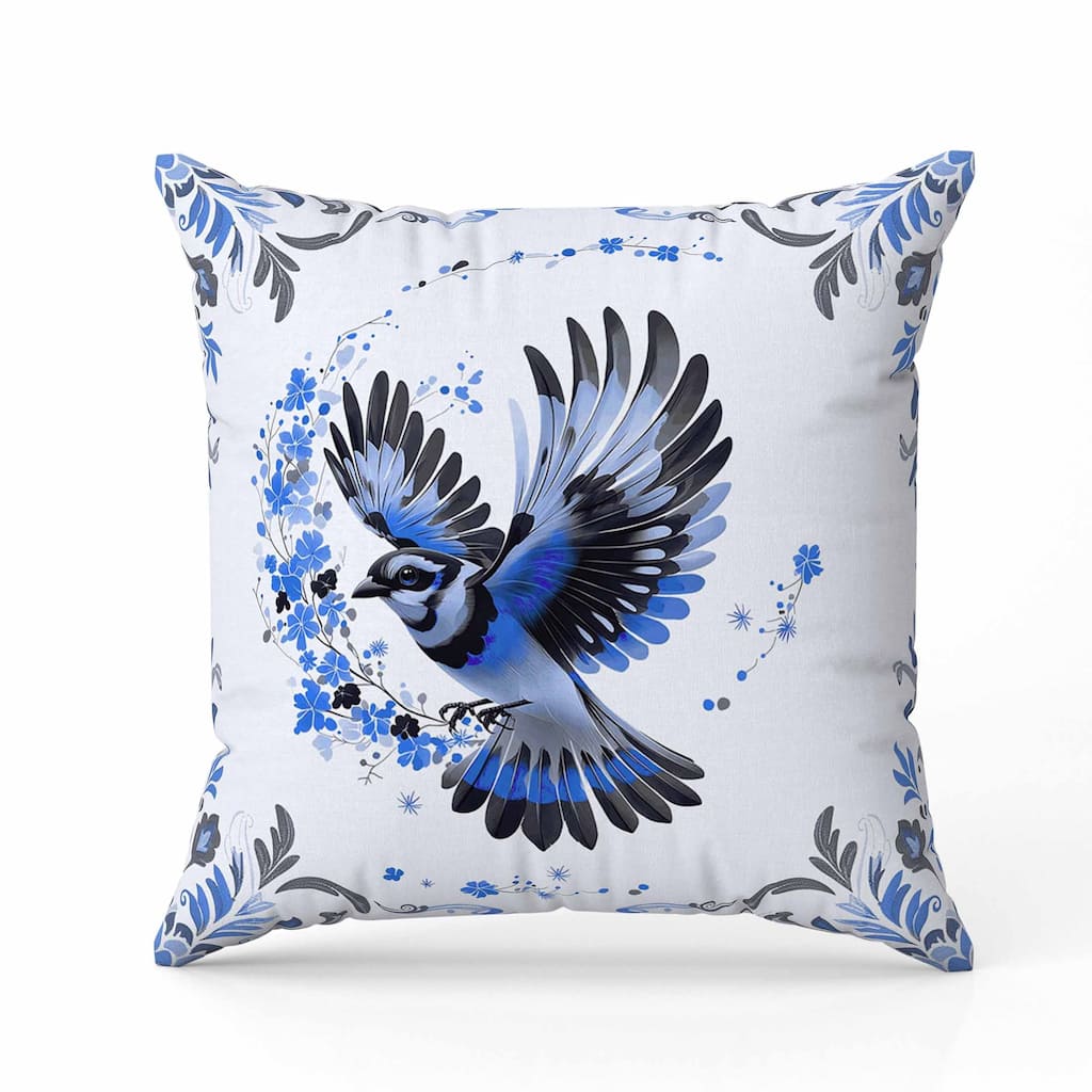 Blaze Bird Indoor/Outdoor Reversible Throw Pillow Blue and Gray