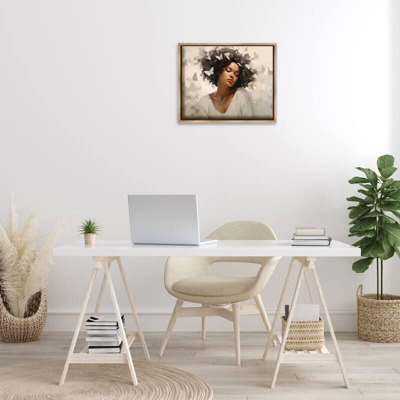 Stupell Woman with White Butterflies Framed Floater Canvas Wall Art Design By Arlington Prints