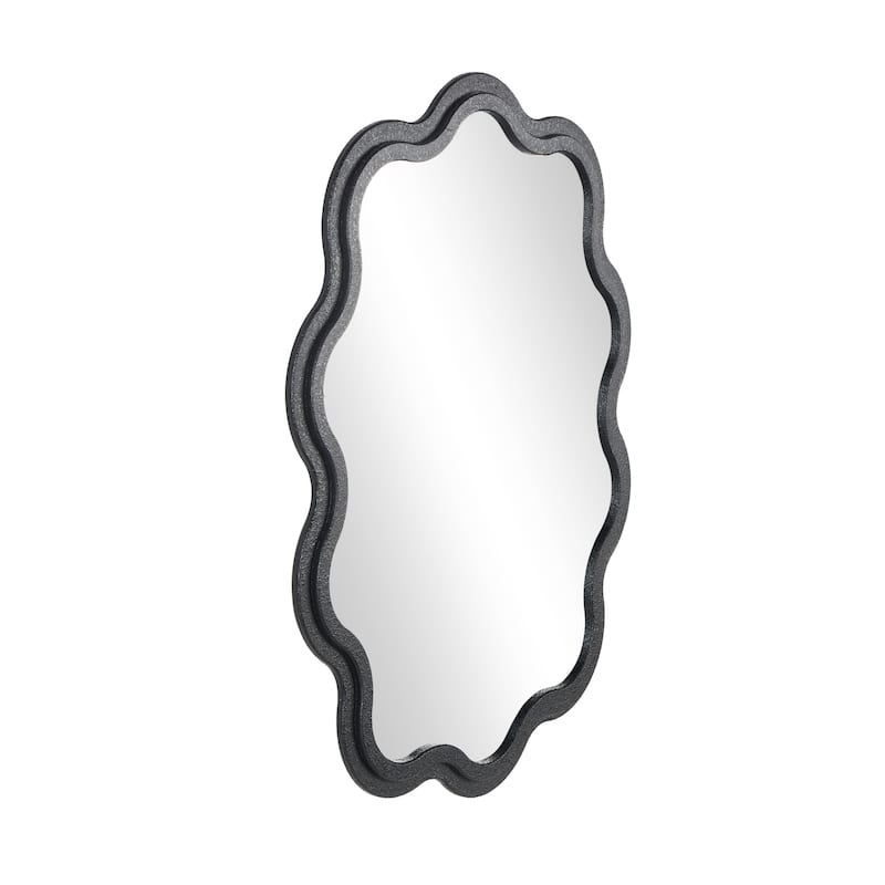 Wooden Handmade Wavy Wall Mirror with Dimensional Carved Frame - Black - Roche River Decor