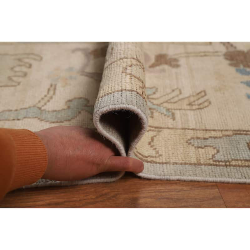 Geometric Oushak Turkish Area Rug Hand-Knotted Blue Wool Carpet - 7'9"x 10'0"