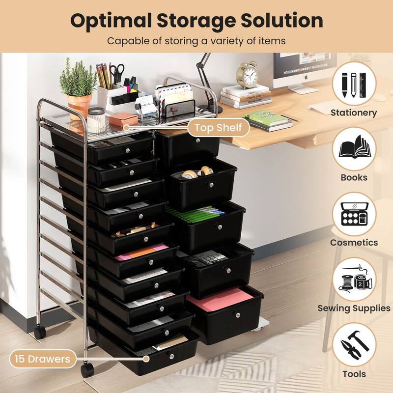 Costway 15-Drawer Trolley with Chrome Plated Metal Frame & Lockable - See Details
