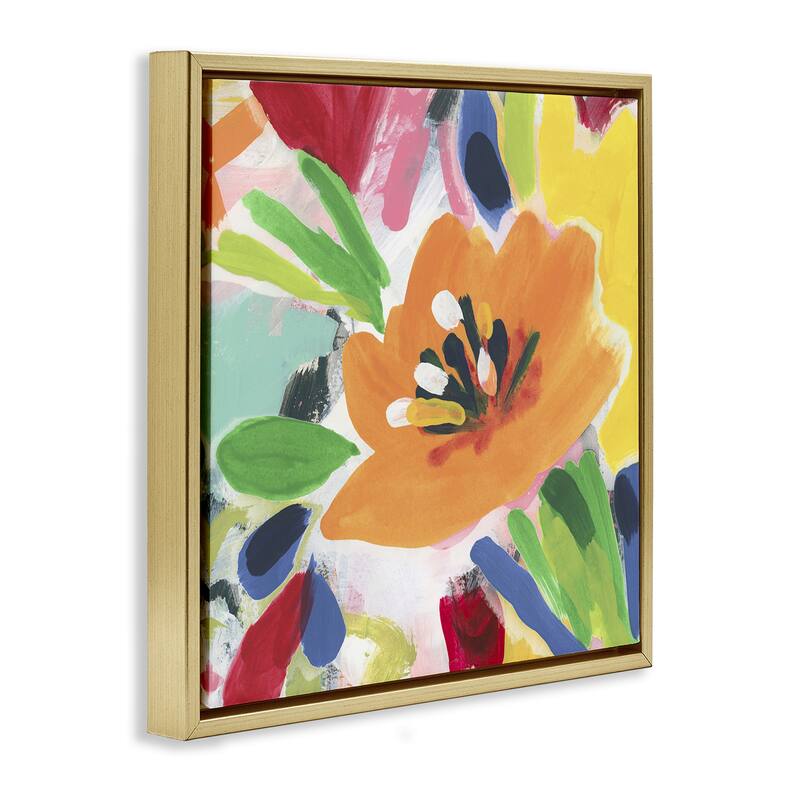 Stupell Vivid Orange Flower Impressions Framed Floater Canvas Wall Art Design By June Erica Vess