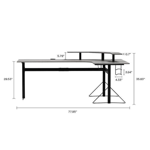 dimension image slide 1 of 5, Jamesdar Core Powered L-shaped Computer Gaming Desk with Monitor Stand