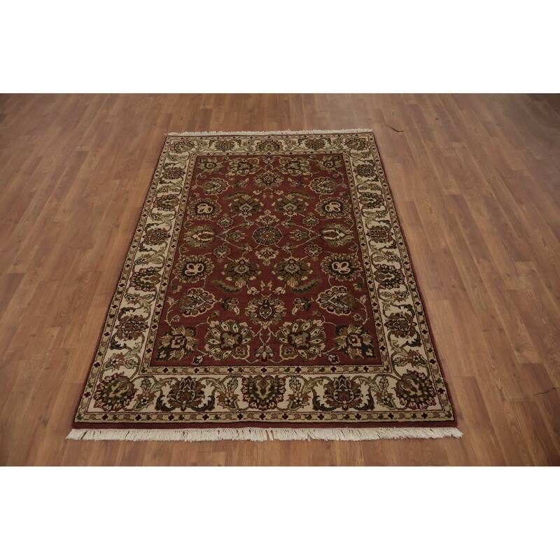 Hand Knotted Oriental 100% Wool Carpet Traditional All-Over Pink Agra Area Rug - 6' 1'' X 4' 1''
