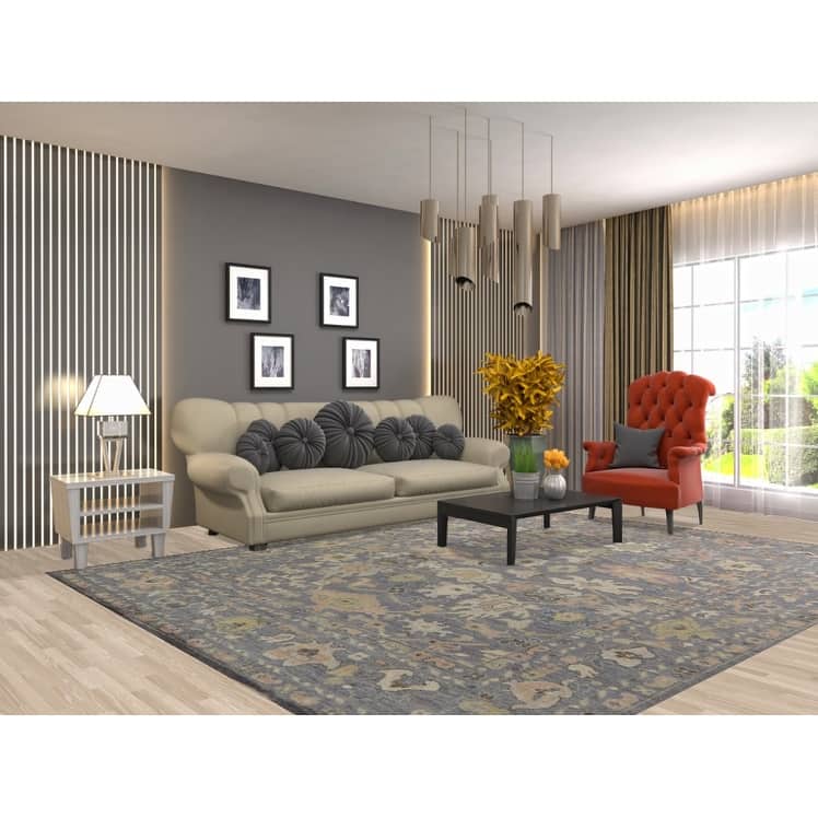 Hand Knotted Oriental 100% Wool Carpet Transitional All-Over Navy Blue & Blues Oushak Area Rug - 10' 3'' X 8' 0''