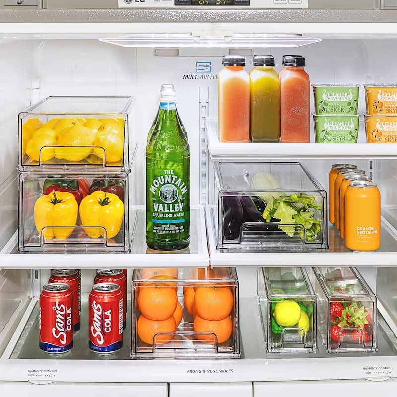 Sorbus Fridge Drawers Clear Stackable Pull-Out Refrigerator Food Kitchen Freezer - 1 Large, 2 Small Stackable Bins (3 Pack)