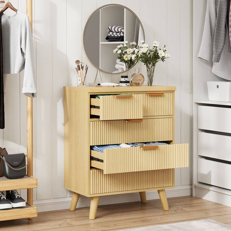 Gymojoy Fluted 5 Drawer Dresser, Modern Wood Chest of Drawers, Closet Dresser Organizer