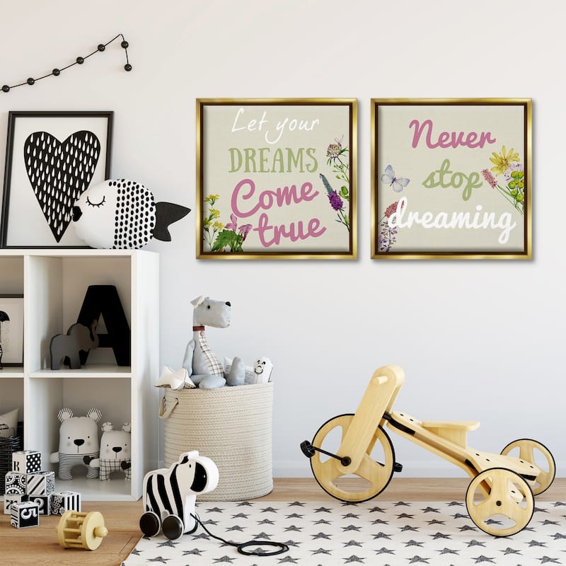 Stupell Motivational Dream Sentiments Framed Floater Canvas Wall Art Design By Kim Allen (Set of 2)
