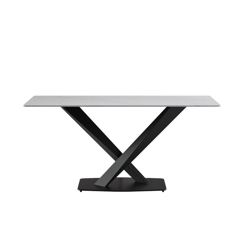 71" X-base Modern Rectagular White Marble Dining Table