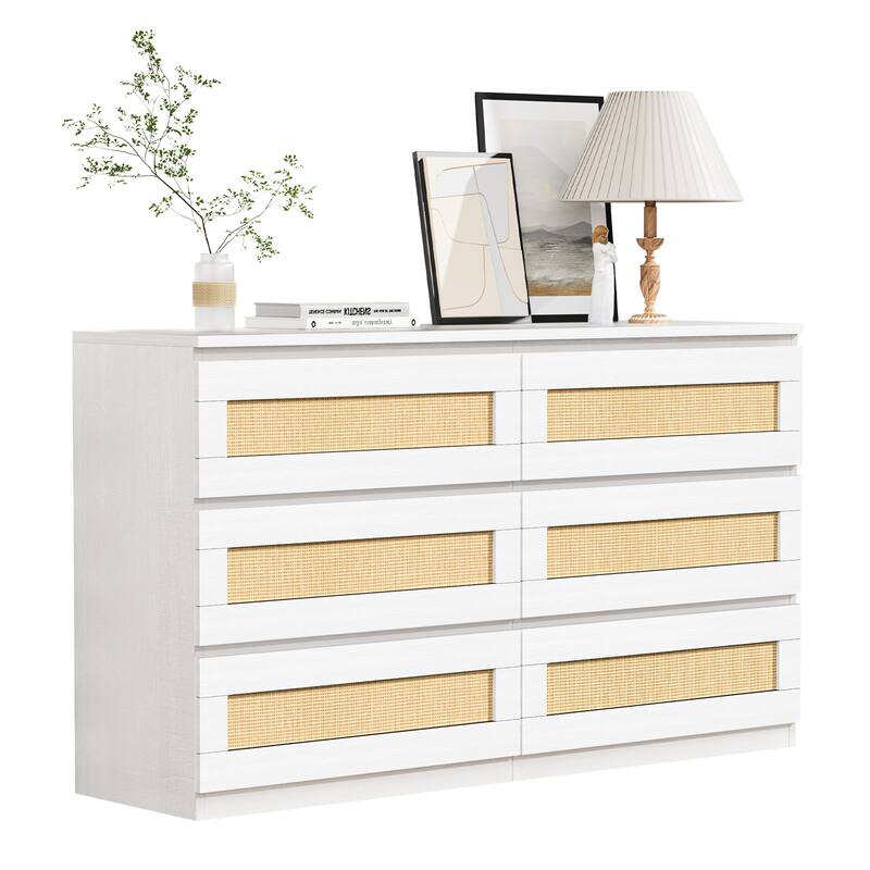 6 Drawer Dresser for Bedroom, Modern Wide Chest of Drawers