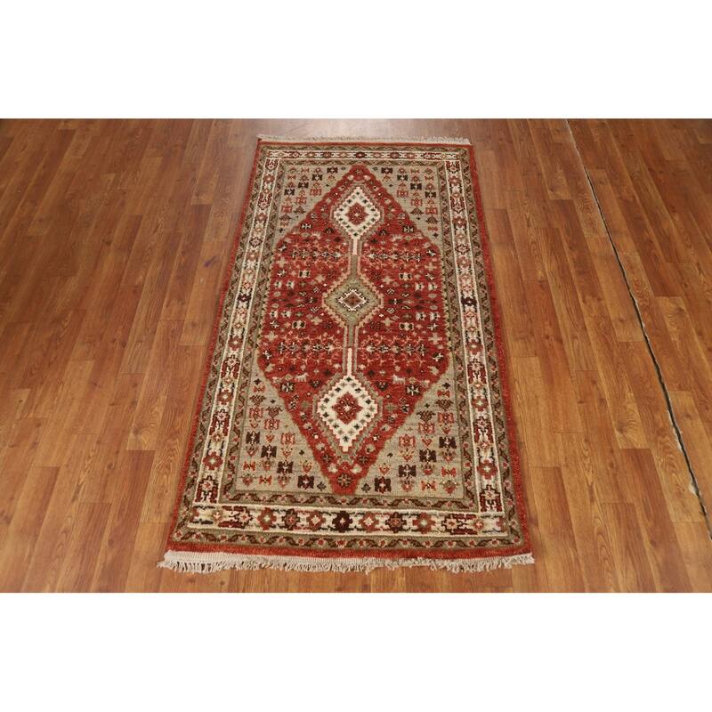 Geometric Heriz Serapi Indian Foyer Rug Handmade Wool Carpet - 2'10"x 5'4"