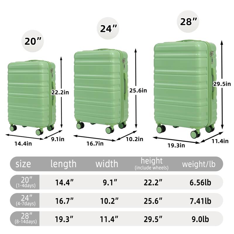 20IN 24IN 28IN 3 pcs/set in ABS Spinner Wheel Luggage, Matching Color, With Combination Lock