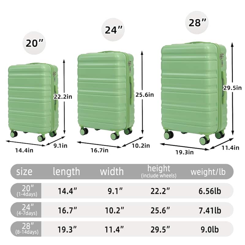 3PCS ABS Carry on Suitcase with Combination Lock