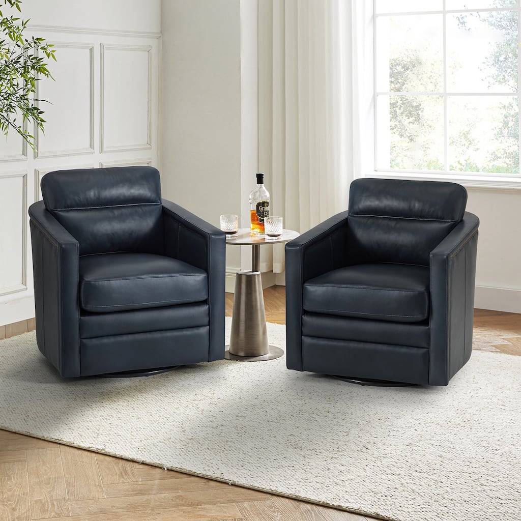 Jorge 28.74" Wide Traditional Genuine Leather Swivel Chair with Removable Seat Cushion and No Assembly Needed Set of 2