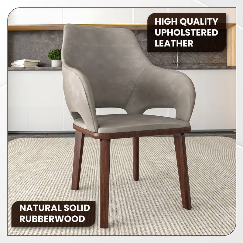 LeisureMod Vivara Leather Upholstered Dining Chair with Padded Seat - Mid-Century Arm Chair for Home Office Bar & Kitchen