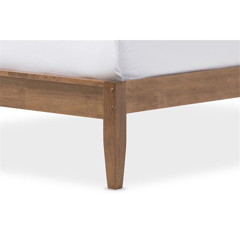 Solid Walnut Wood Platform Bed - Full Size, Mid-Century Modern Design, Low Profile, Storage & Tapered Legs