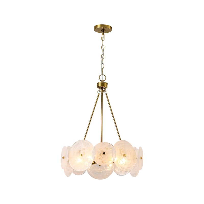 6-Light 20.1" W Modern Luxury Gold Round Chandelier with White Strie Glass for Living Room,Bedroom