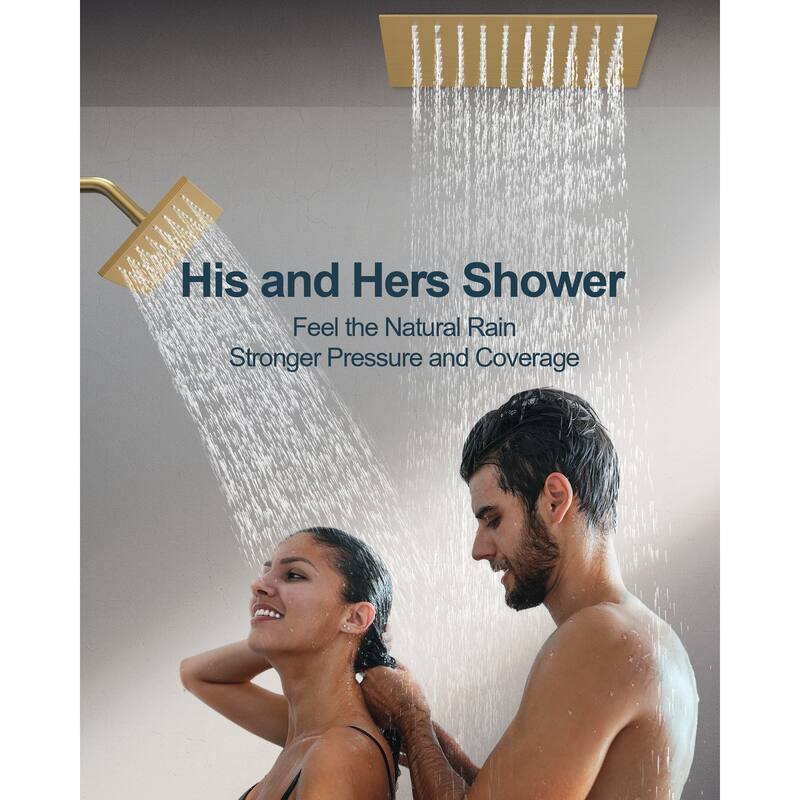 GRANDJOY LED 12" Rainfall Shower System Dual Shower Heads with 2-Handle Bathroom Sink Faucets Combo Set