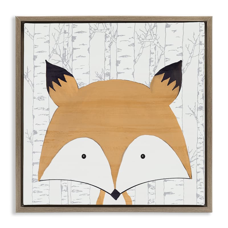 Stupell Whimsical Fox on Birch Framed Floater Canvas Wall Art Design By Kim Allen - 25 x 25 - Brown