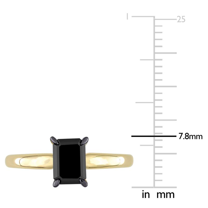 Miadora 1ct TDW Emerald-cut Black Diamond Solitaire Engagement Ring in 14k Yellow Gold