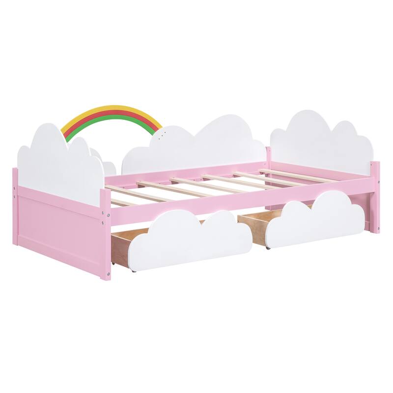 Twin Size Storage Bed Wood Platform Bed Frame with 2 Drawers