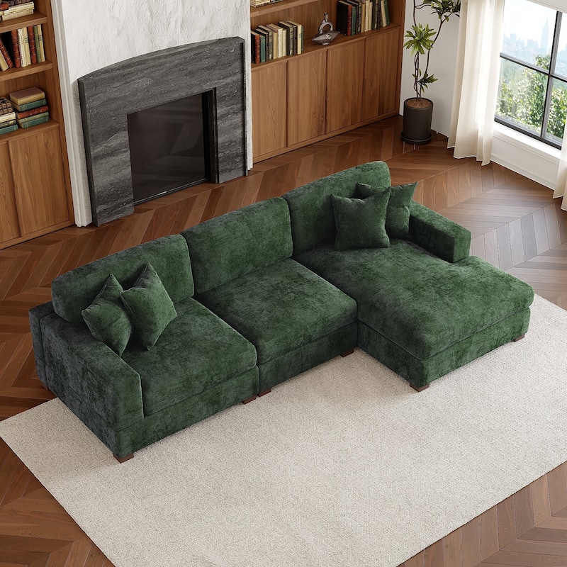 Modern Oversized Chenille Modular Sectional Sofa With Chaise