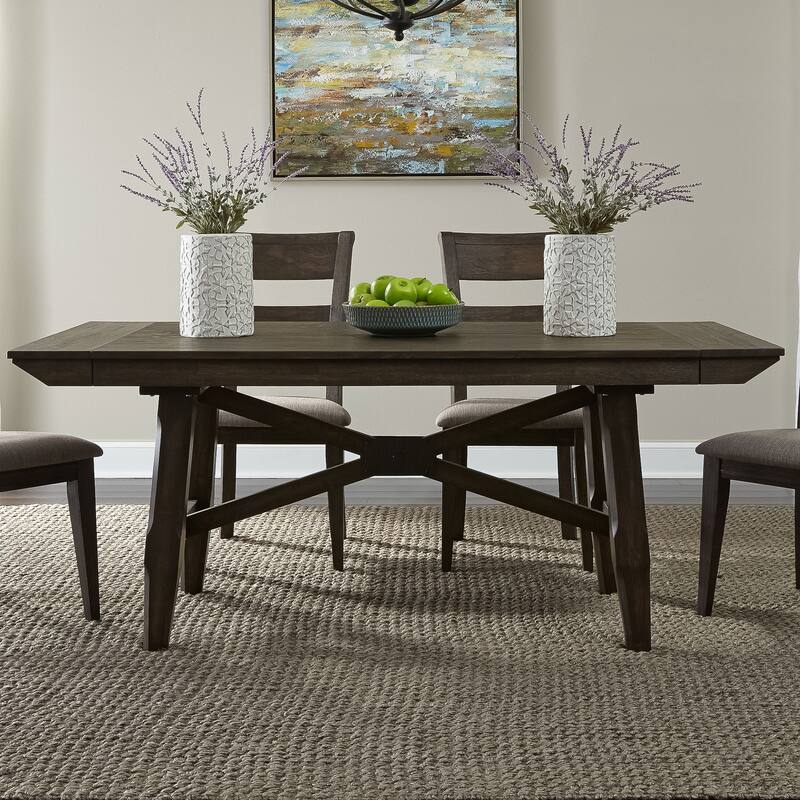 Double Bridge Dark Chestnut Optional 6 Piece Trestle Table Set