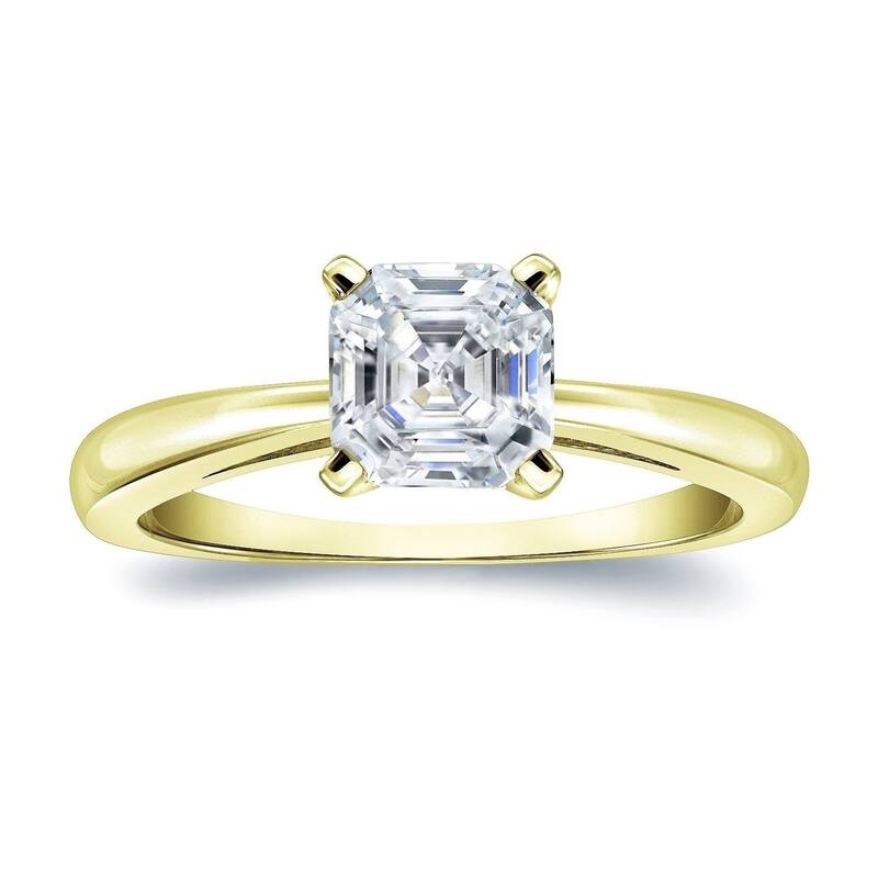Auriya 14k Gold 3/4ctw Solitaire Asscher-cut Diamond Engagement Ring Certified - Yellow - 4