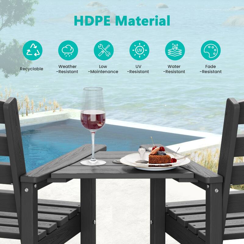 HDPE 2-Piece High Bar Stool Set with Umbrella-Compatible Connecting Panel