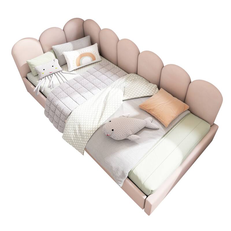Velvet Upholstered Platform Bed Twin Size Daybed with Hydraulic Storage Bed Frame and Interchangeable L-shaped Side Panels