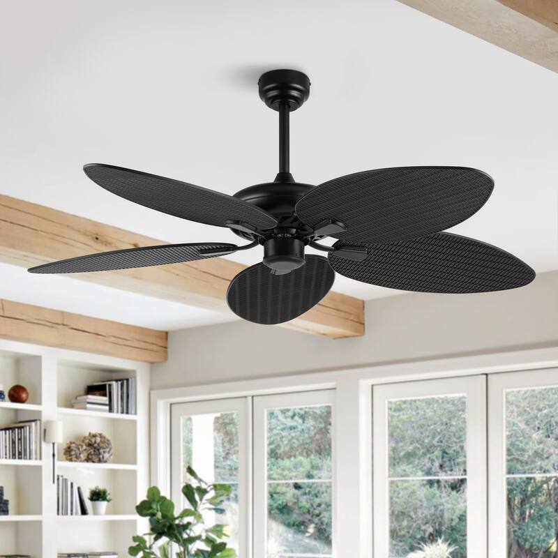 Max 52" Bohemian Industrial Iron/Plastic Mobile-App/Remote-Controlled 6-Speed Palm Blade Ceiling Fan, by JONATHAN Y