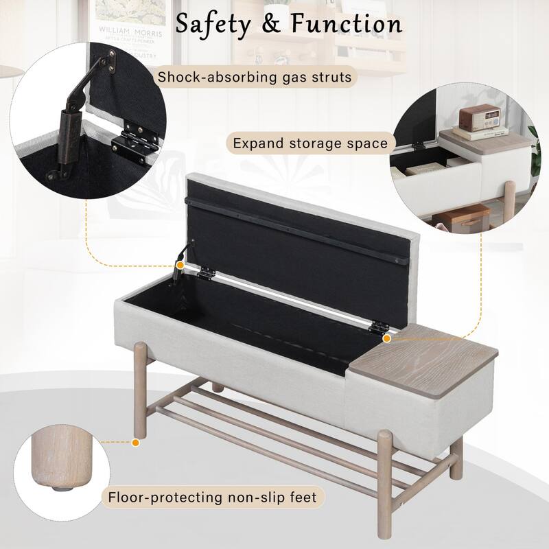 47.24 inches Upholstered Storage Bench Entryway Bench with Hidden Compartment