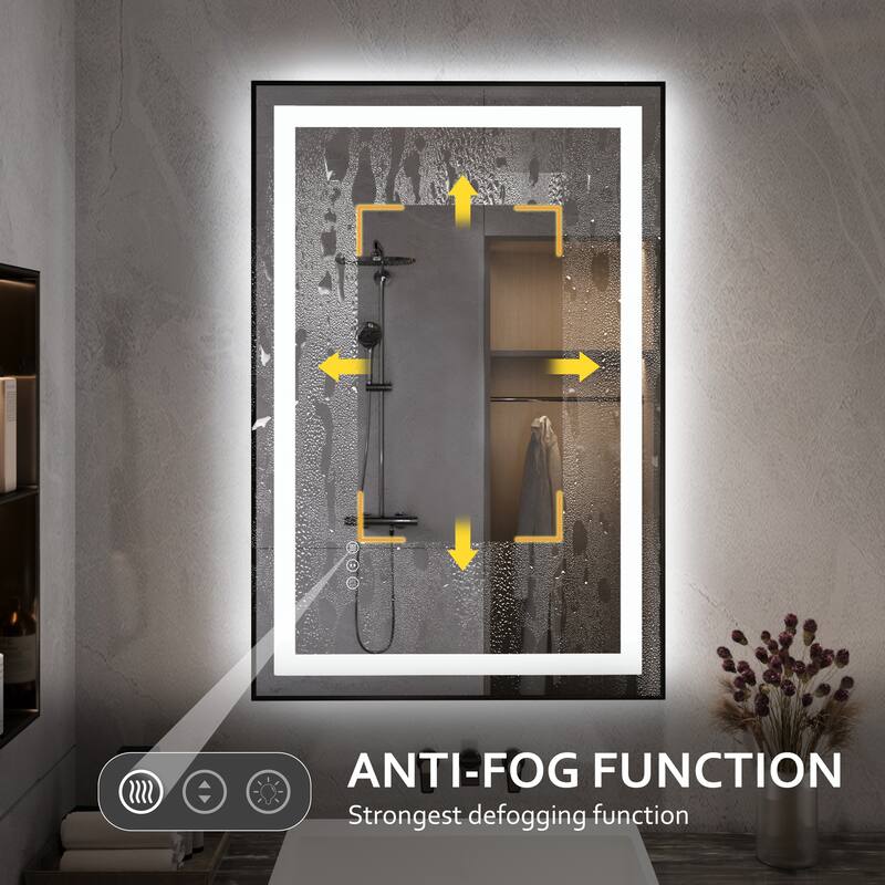 QuivaraView Aluminum front light and backlit LED lighted Framed Tempered Glass Bathroom Vanity Wall Mounted Mirror