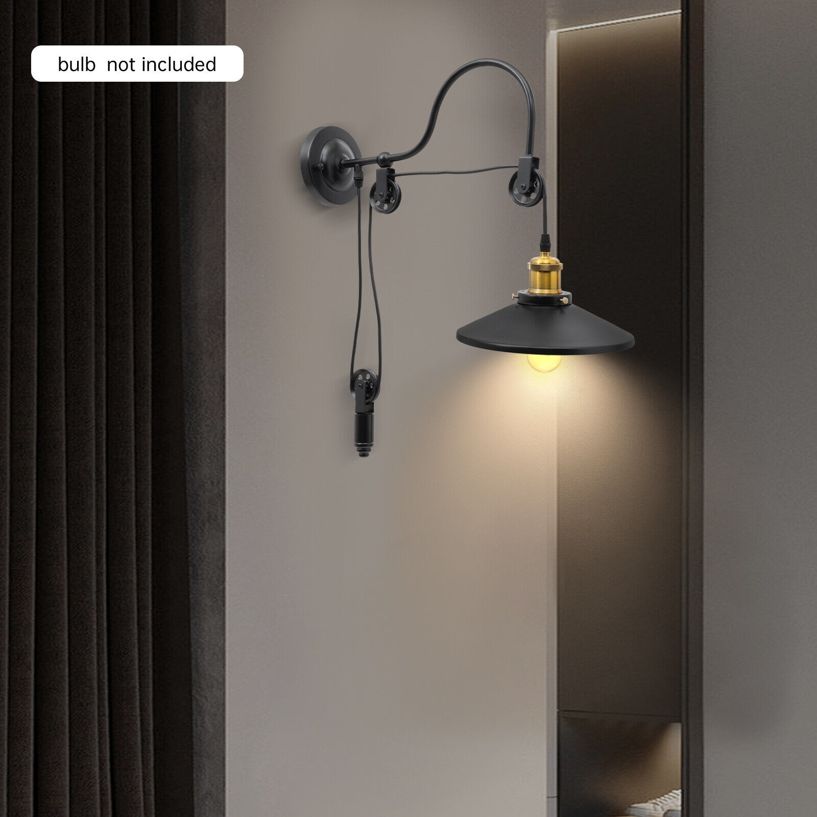 Industrial Wall Mounted Light Sconce Retro Gooseneck Pulley Light 15.76 23.64 7.88inches Black A2215