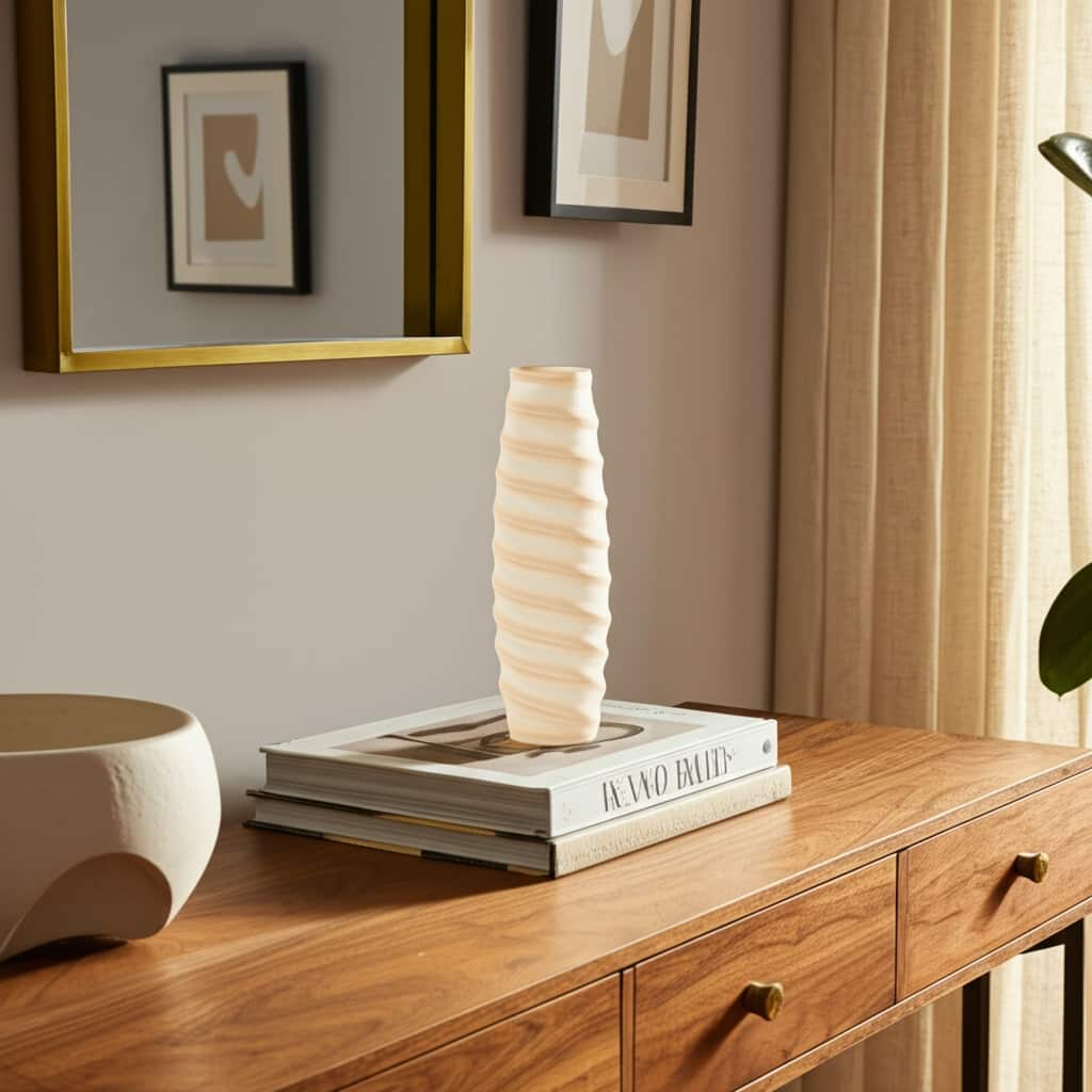 Glass Vase Carved Tall Ribbed Silhouette for Floral Arrangements