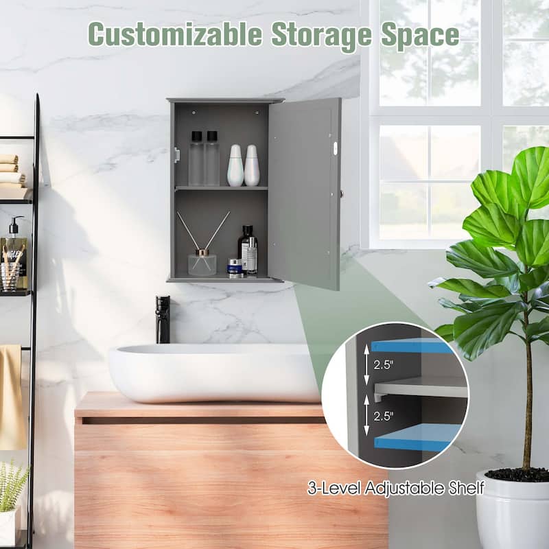 Costway Bathroom Wall Cabinet Single Mirror Door Cupboard Storage