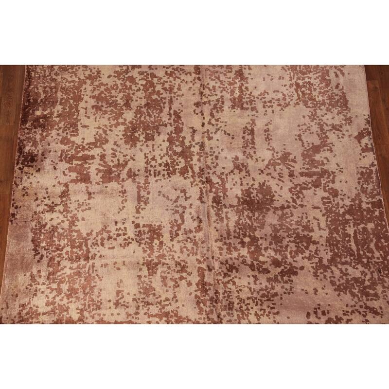 Contemporary Abstract Indian Area Rug Handmade Brown Wool Carpet - 6'8"x 9'10"