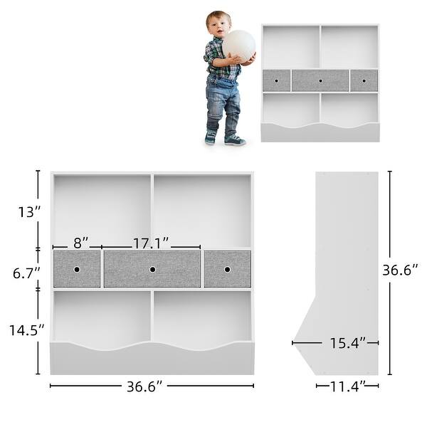 dimension image slide 1 of 3, 3 Tier Kids Toy Storage Organizer with 3 Movable Drawers