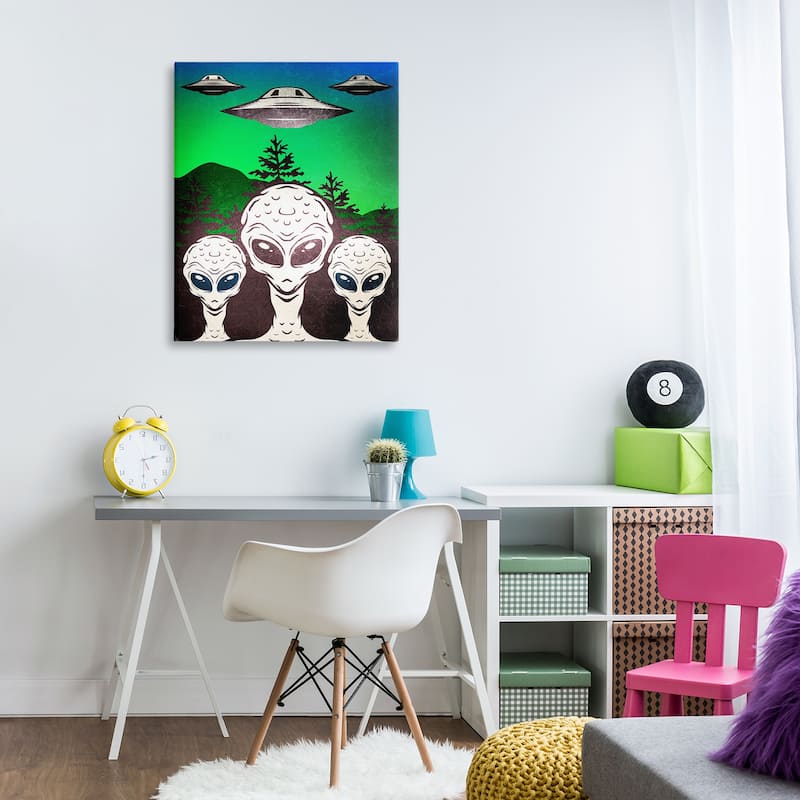Stupell Vintage Aliens & UFO Canvas Wall Art Design By Kim Allen
