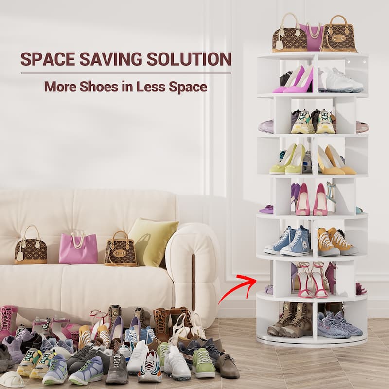 Cimly 7-tier Rotating Shoe Rack Tower, 32-pair Spinning Display Round Shoe Organizer for Closet