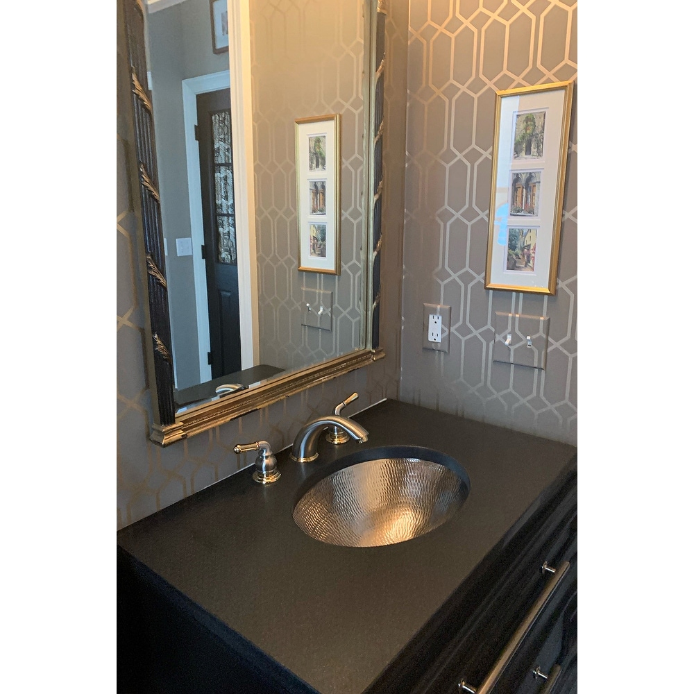 17-in Oval Under Counter Hammered Copper Bathroom Sink in Nickel (LO17FEN)