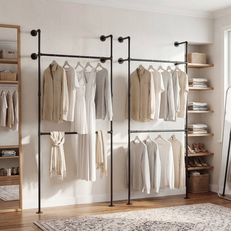 Gymax Industrial Pipe Clothing Rack Wall Mounted Heavy-Duty Metal